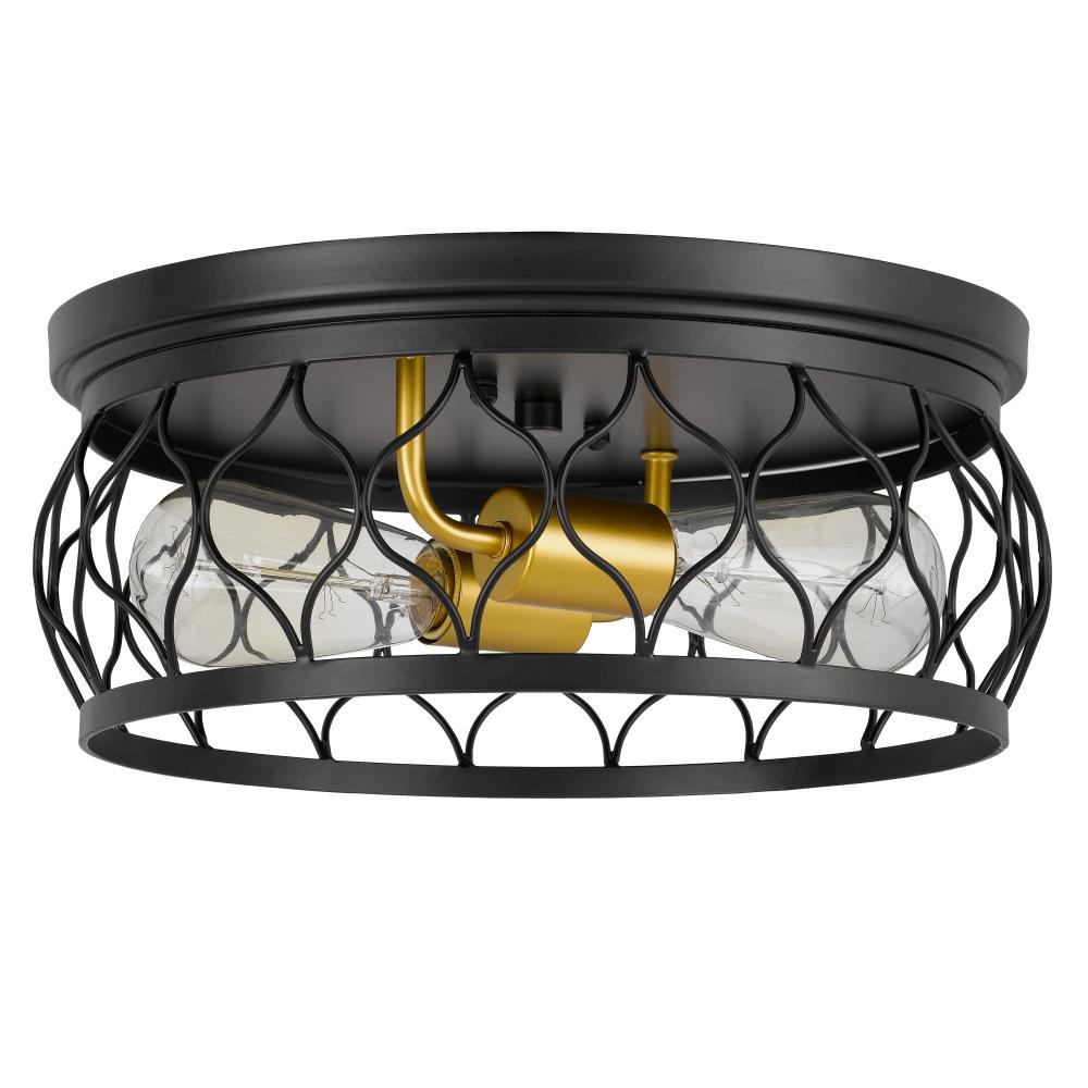 Devon 2-Light Black Frame With Luxury Gold Finish Socket Flush Mount 13.38“ X 13.38” X 5.5“