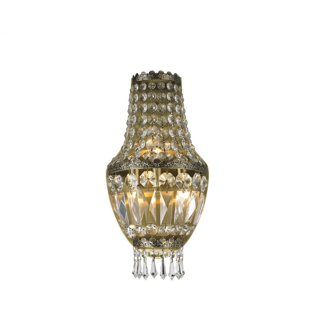 Metropolitan 3-Light Antique Bronze Finish and Clear Crystal Basket Wall Sconce Light 8 in. W x 16 i