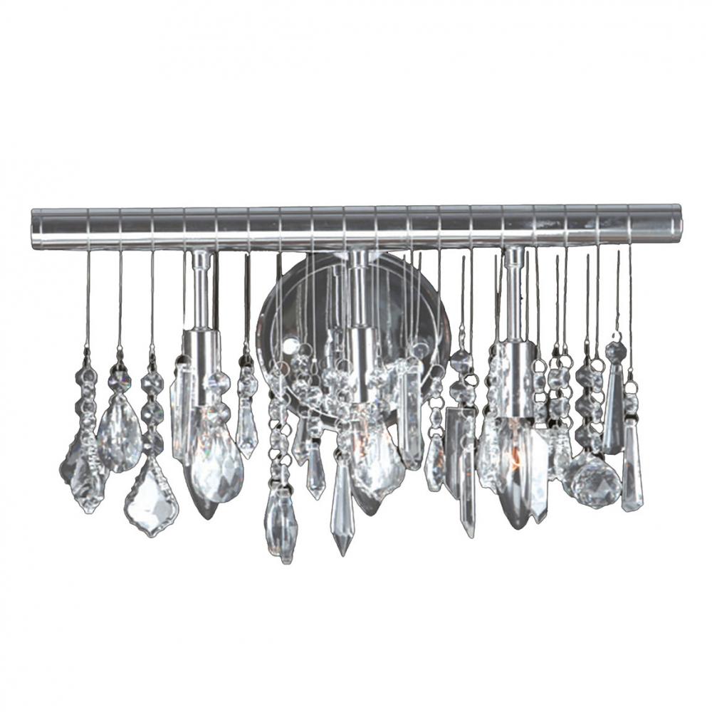 Nadia 3-Light Chrome Finish and Clear Crystal Vanity Linear Wall Sconce Light 16 in. W x 10 in. H