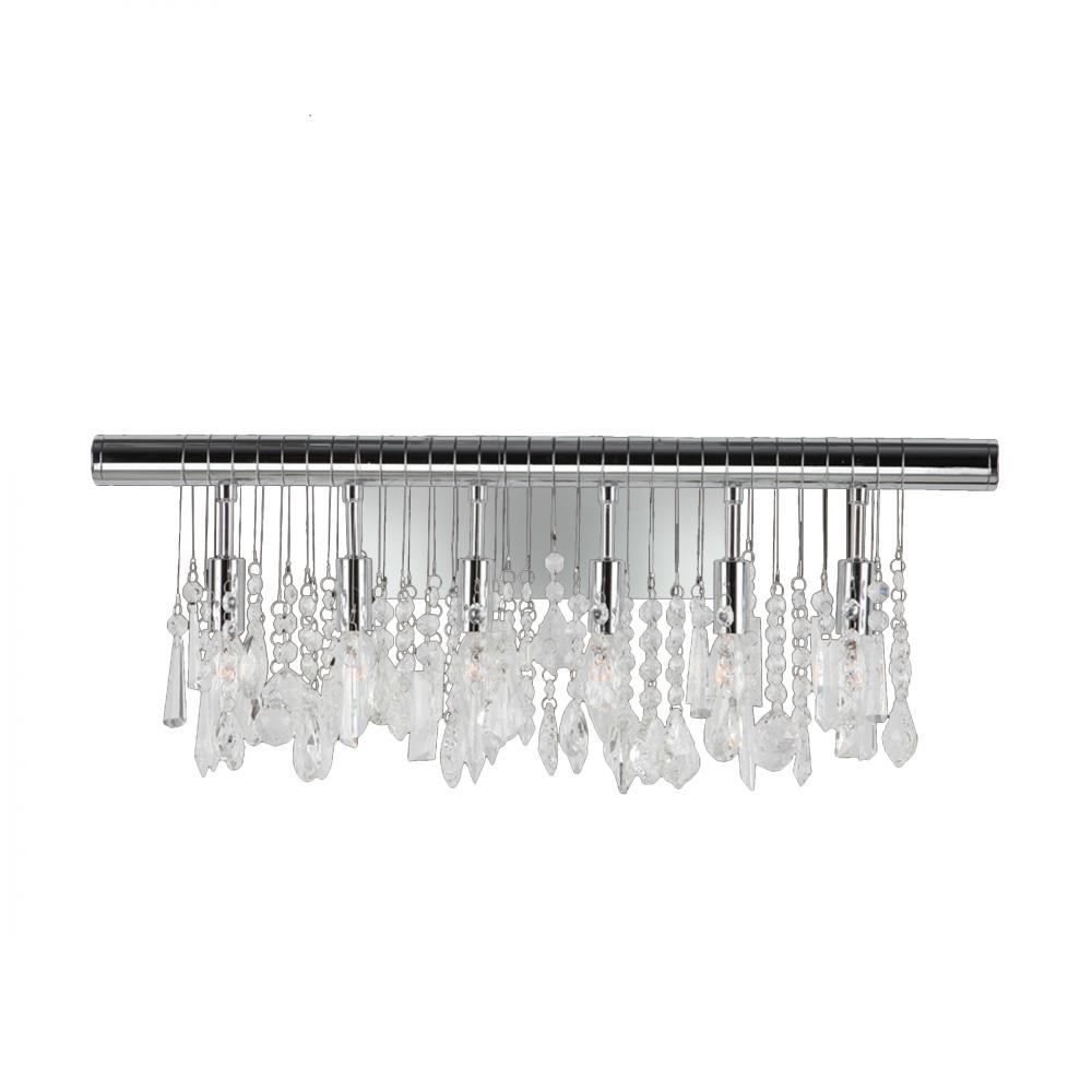 Nadia 6-Light Chrome Finish and Clear Crystal Vanity Linear Wall Sconce Light 24 in. W x 10 in. H