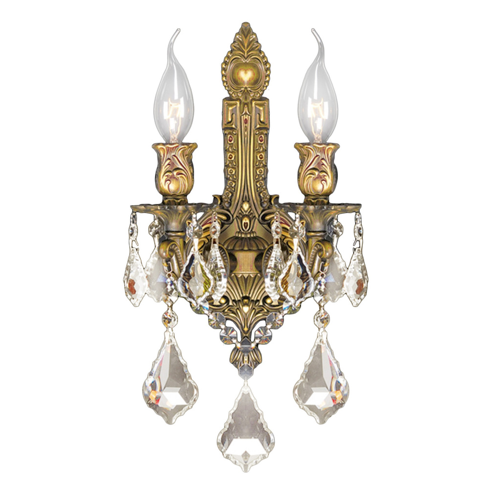Versailles Collection 2 Light French Gold Finish & Golden Teak Crystal Wall Sconce 12" W x 13