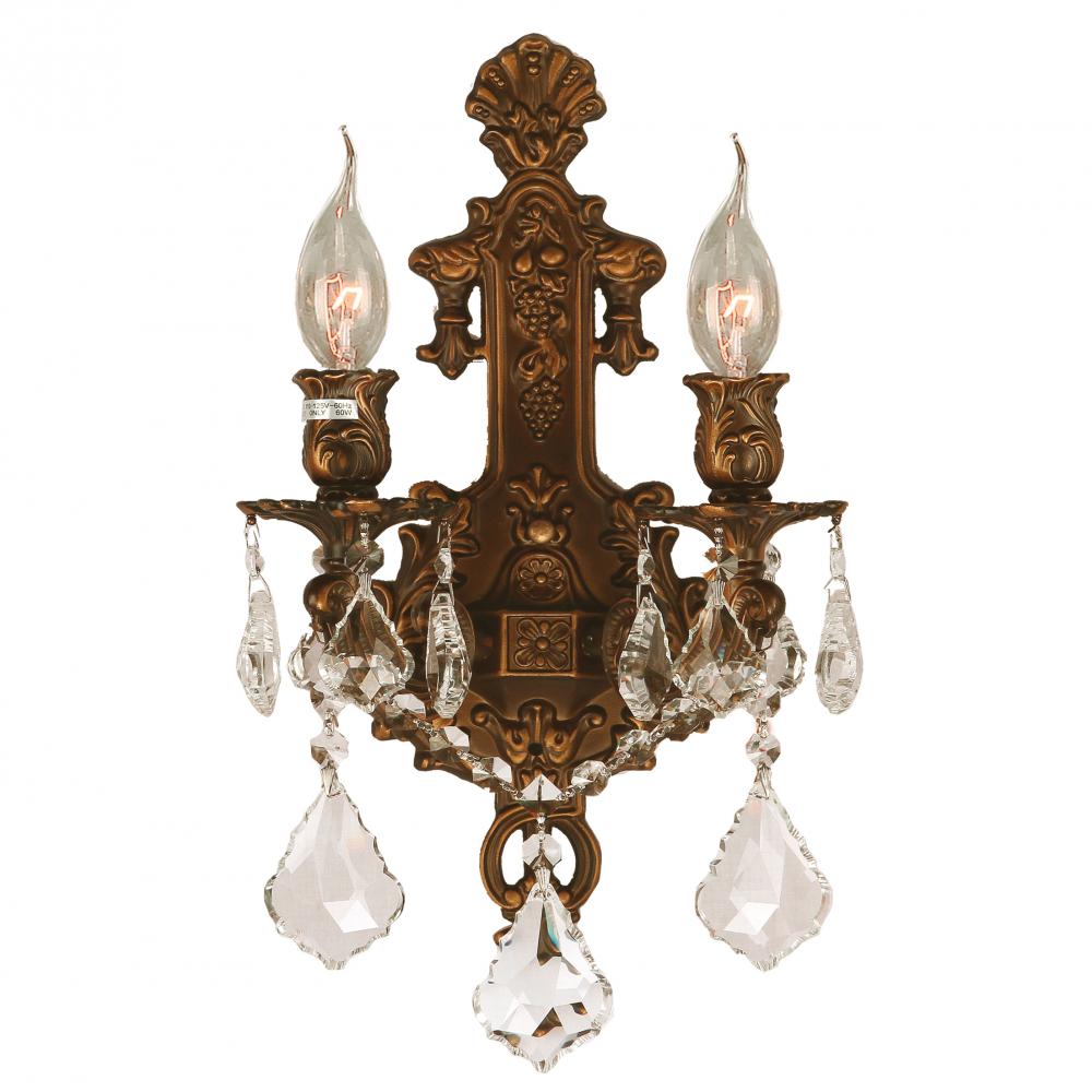 Versailles 2-Light French Gold Finish Crystal Wall Sconce Light 12 in. W x 13 in. H Medium