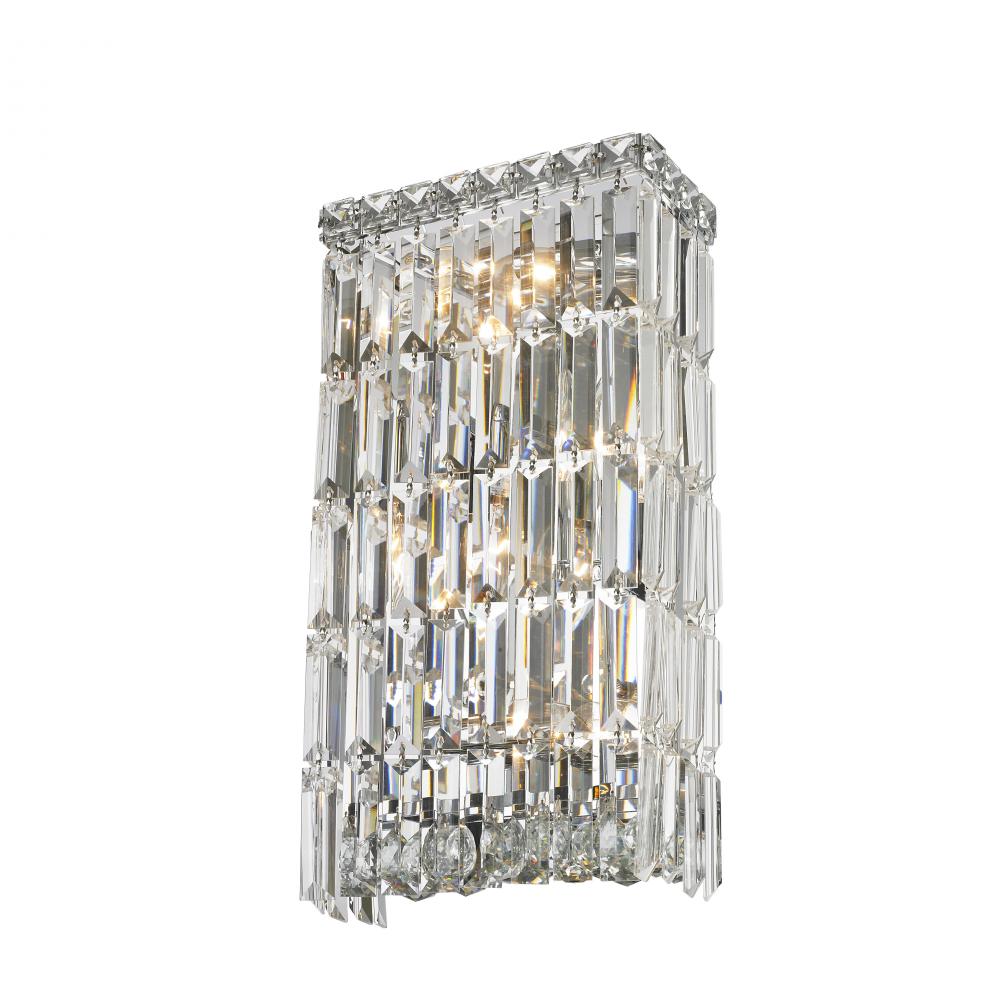 Cascade 4-Light Chrome Finish Crystal Rectangular Wall Sconce Light 8 in. W x 16 in. H Small ADA