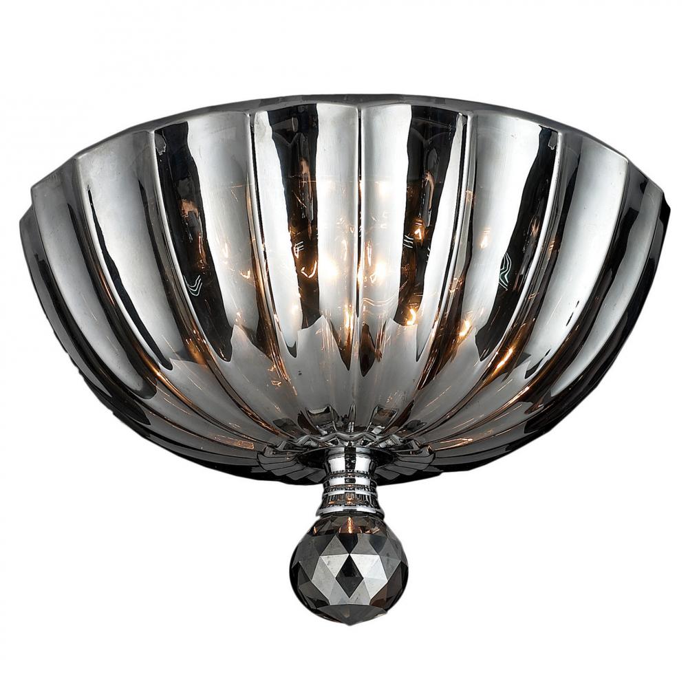 Mansfield 3-Light Chrome Finish and Smoke Crystal Bowl Flush Mount Ceiling Light 10 in. Small