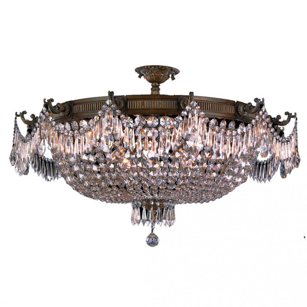 Winchester 12-Light Antique Bronze Finish and Clear Crystal Semi Flush Mount Ceiling Light 36 in. Di
