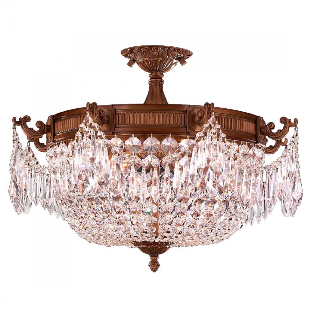 Winchester 4-Light French Gold Finish and Clear Crystal Semi Flush Mount Ceiling Light 24 in. Dia x 