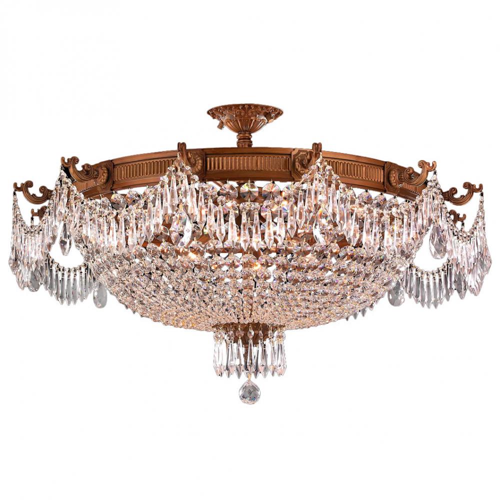 Winchester 12-Light French Gold Finish and Clear Crystal Semi Flush Mount Ceiling Light 36 in. Dia x