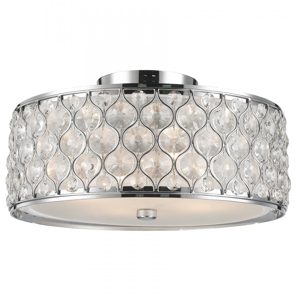 Paris 4-Light Chrome Finish with Clear Crystal Flush Mount Ceiling Light 16 in. Dia x 8 in. H Medium