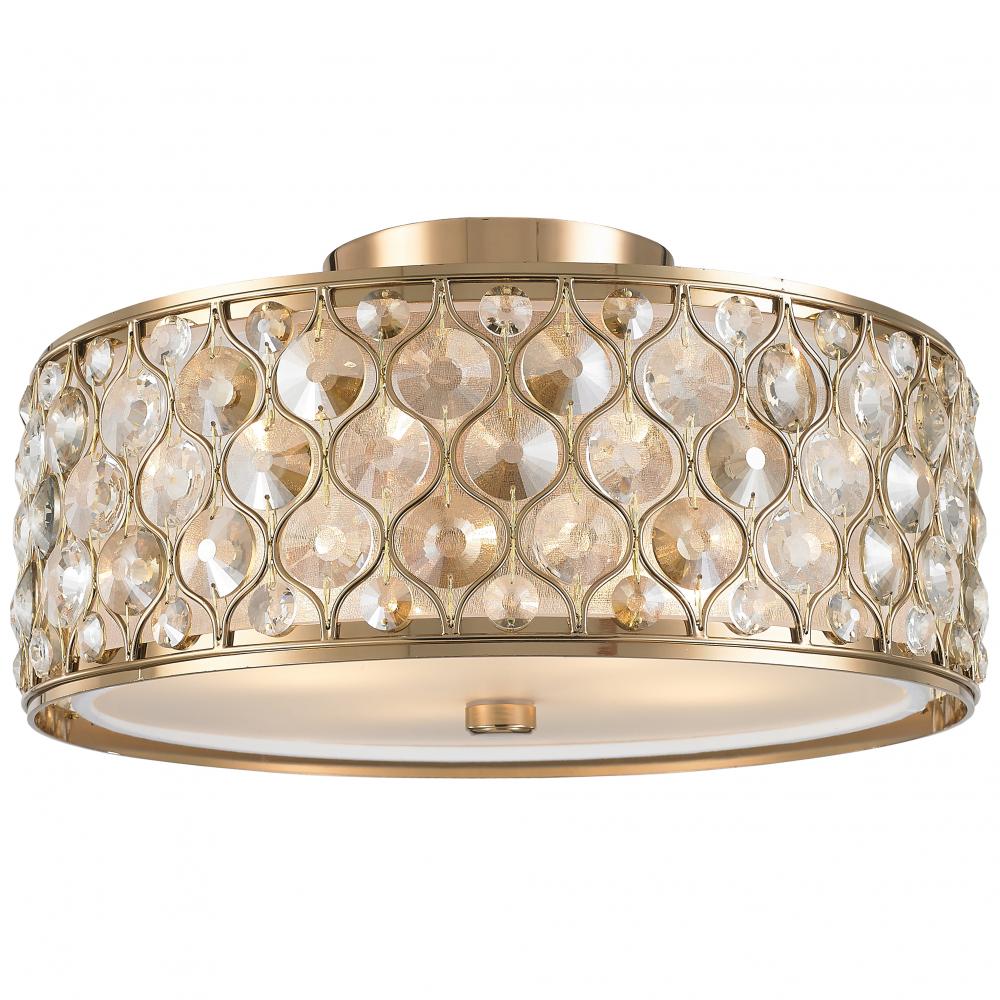 Paris 4-Light Champagne Gold Finish with Clear and Golden Teak Crystal Flush Mount Ceiling Light 16 
