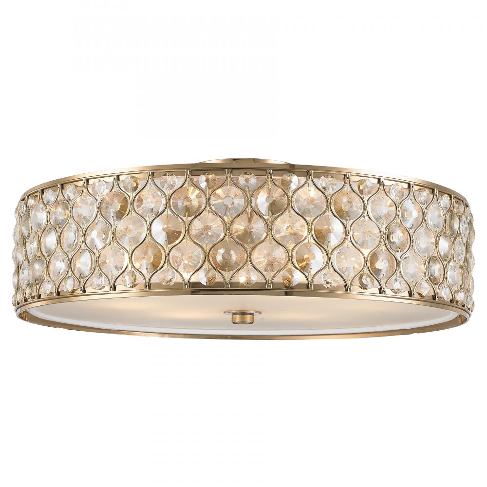 Paris 6-Light Champagne Gold Finish with Clear and Golden Teak Crystal Flush Mount Ceiling Light 24