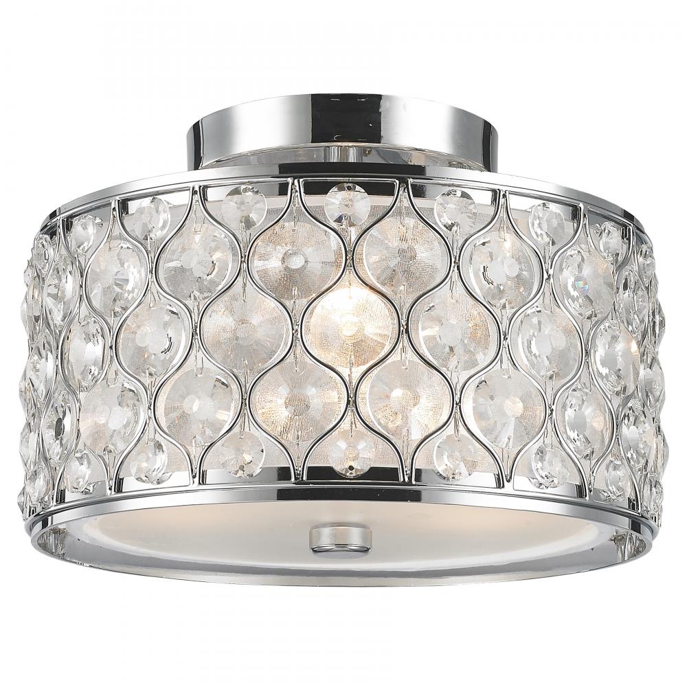 Paris 3-Light Chrome Finish with Clear Crystal Flush Mount Ceiling Light 12 in. Dia x 6 in. H Small