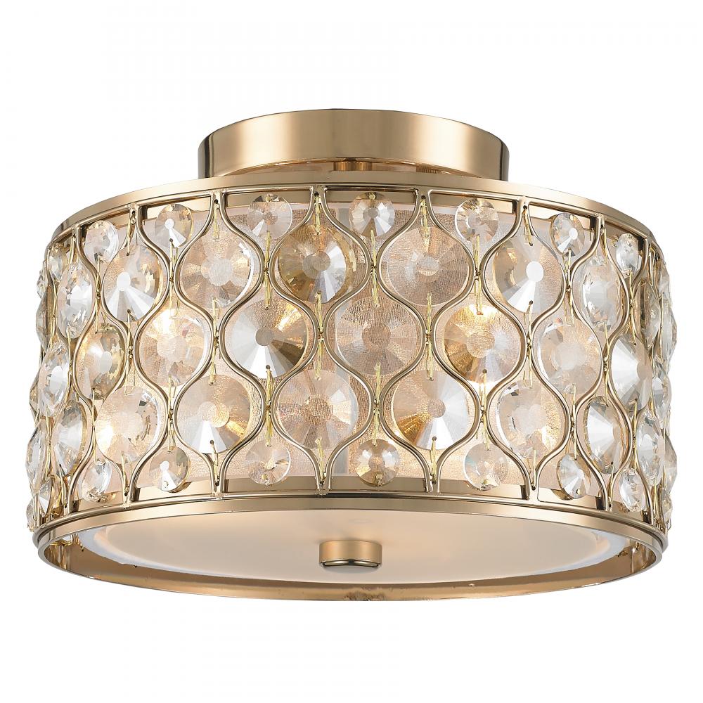Paris 3-Light Champagne Gold Finish with Clear and Golden Teak Crystal Flush Mount Ceiling Light 12
