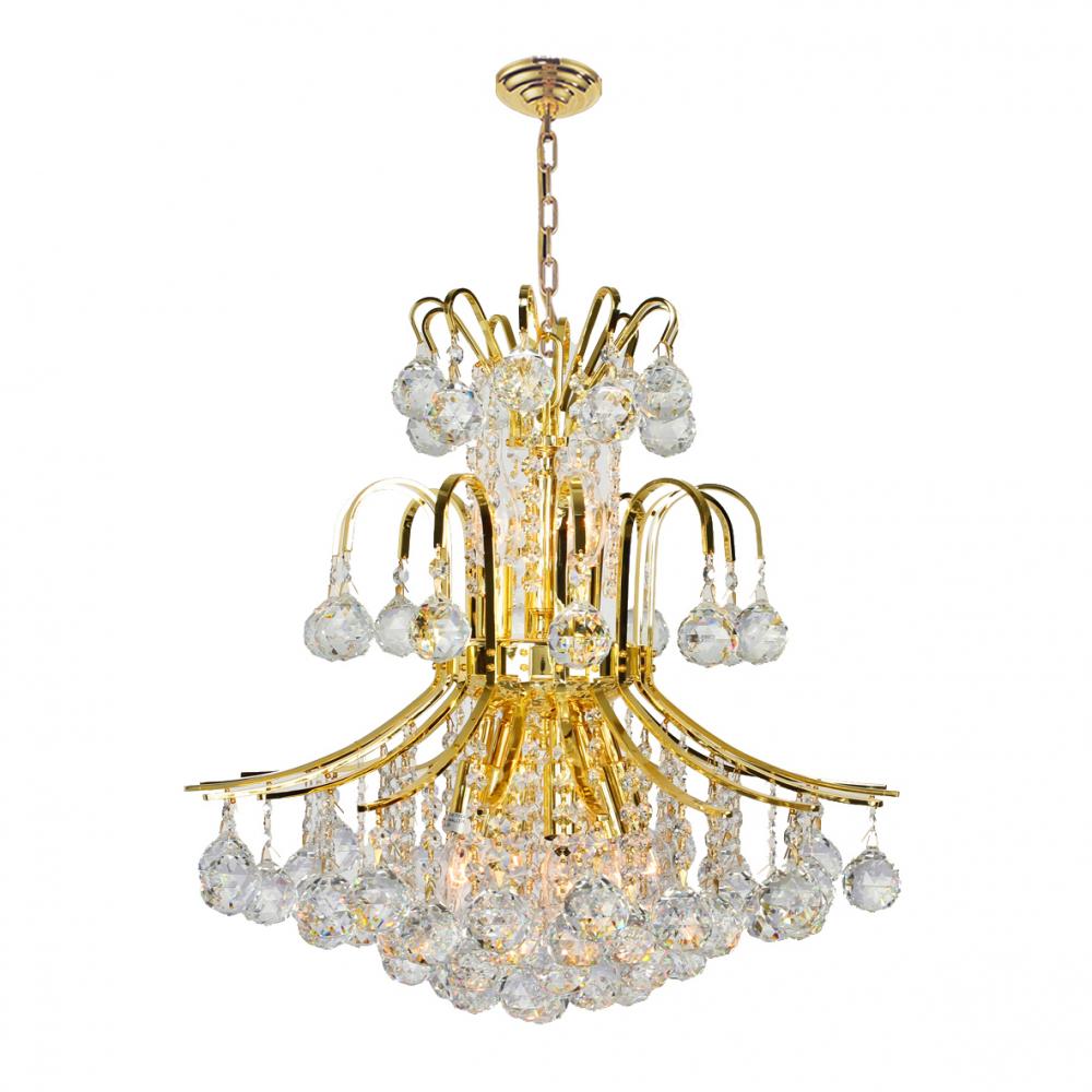 Empire 9-Light Gold Finish and Clear Crystal Chandelier 19 in. Dia x 23 in. H Round Medium
