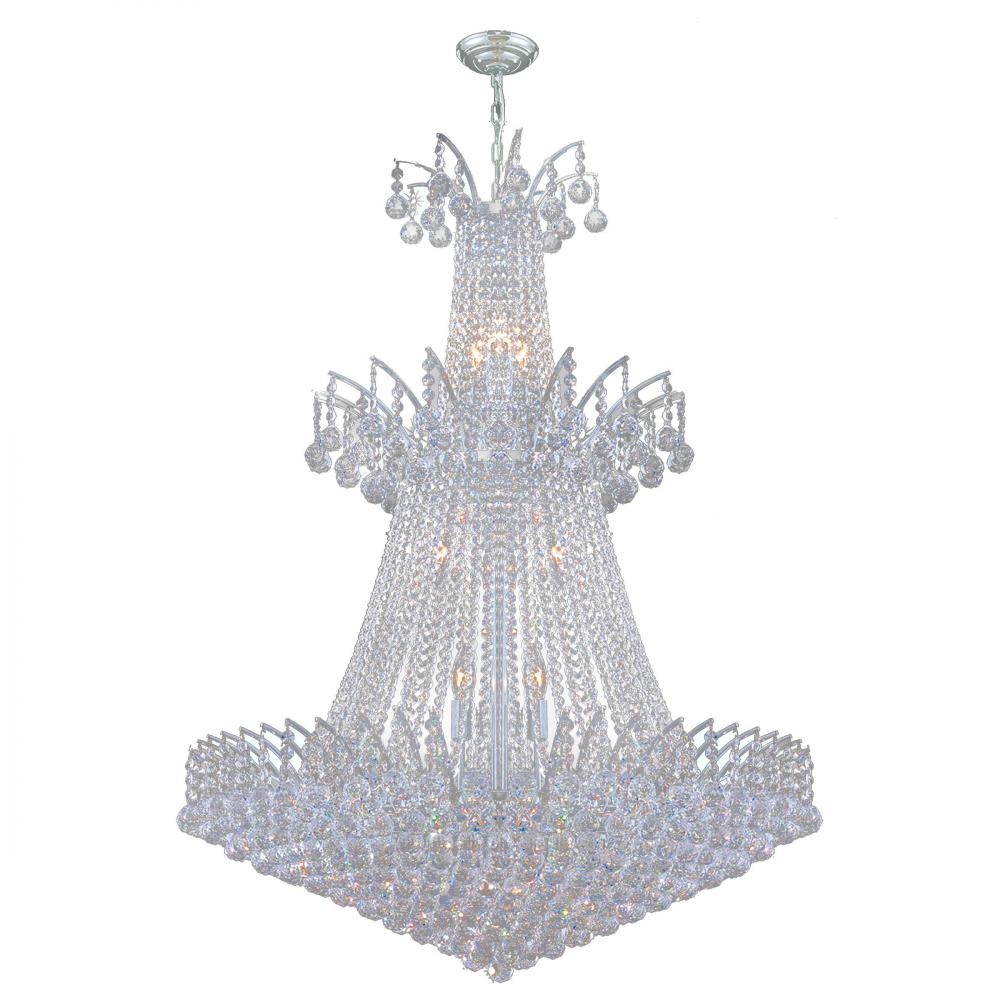Empire 18-Light Chrome Finish and Clear Crystal Chandelier 32 in. Dia x 43 in. H Large