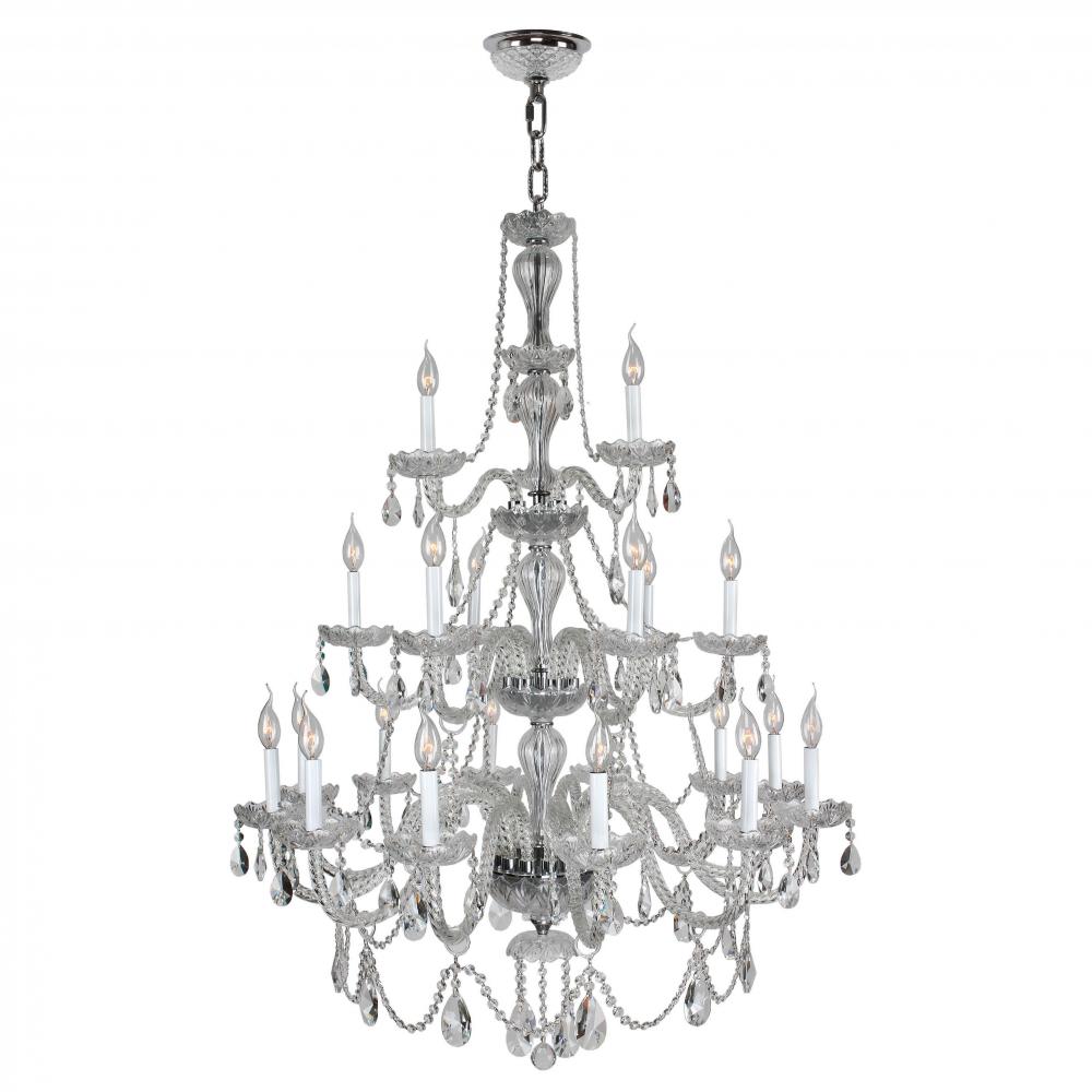 Provence 21-Light Chrome Finish and Clear Crystal Chandelier 38 in. Dia x 54 in. H Three 3 Tier Larg