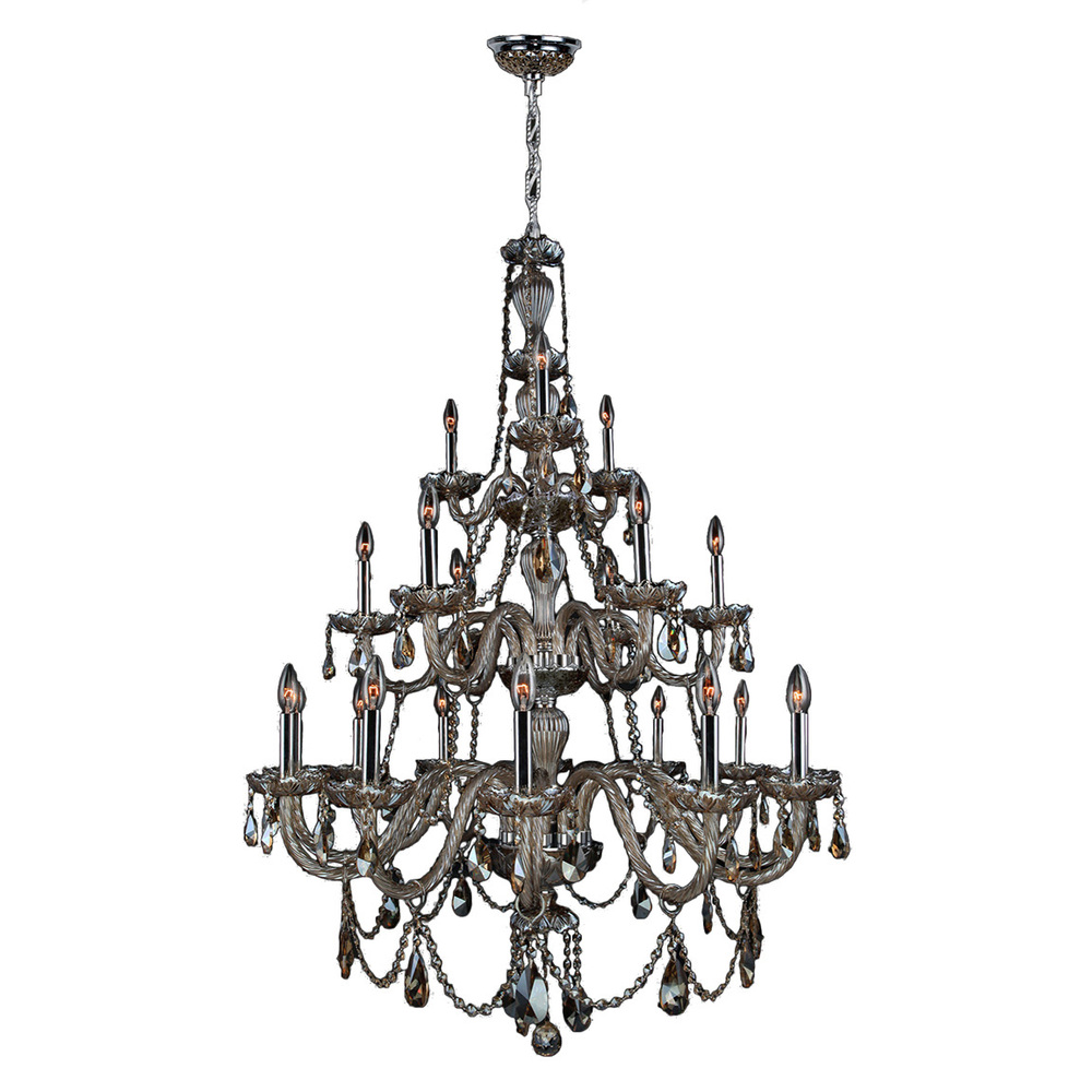 Provence 21-Light Chrome Finish and Golden Teak Crystal Chandelier 38 in. Dia x 54 in. H Three 3 Tie