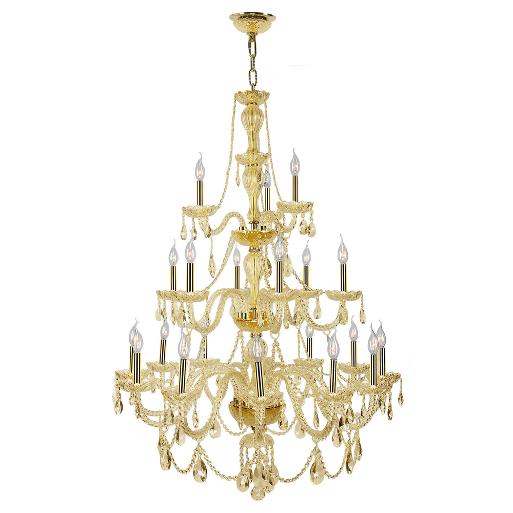 Provence Collection 21 Light Gold Finish and Golden Teak Crystal Chandelier 38" D x 54" H Th