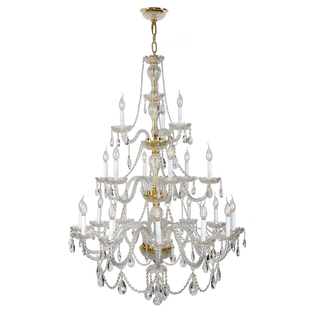 Provence 21-Light Gold Finish and Clear Crystal Chandelier 38 in. Dia x 54 in. H Three 3 Tier Large