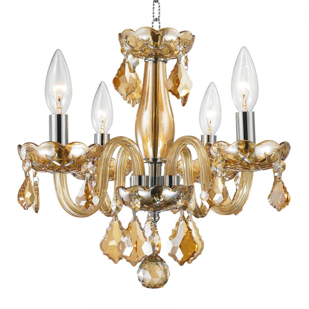 Clarion 4-Light Chrome Finish and Amber Crystal Chandelier 16 in. Dia x 12 in. H Mini
