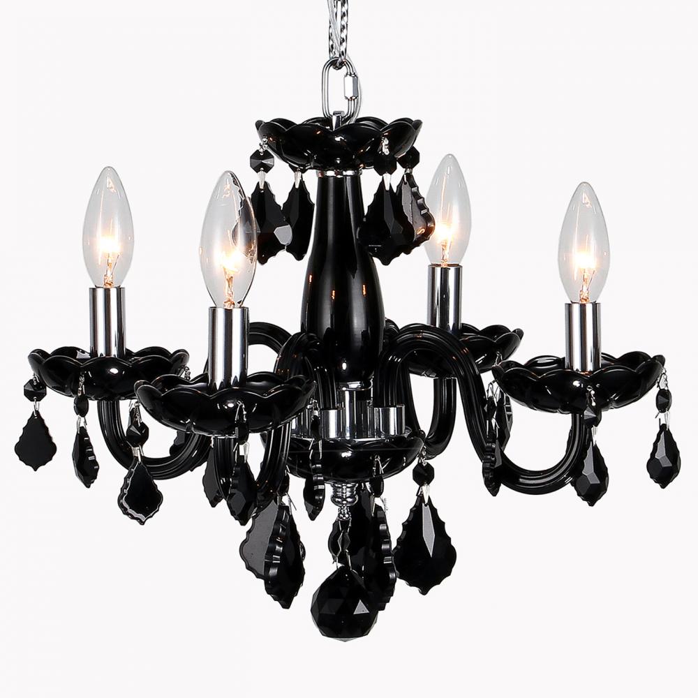Clarion 4-Light Chrome Finish and Black Crystal Chandelier 16 in. Dia x 12 in. H Mini