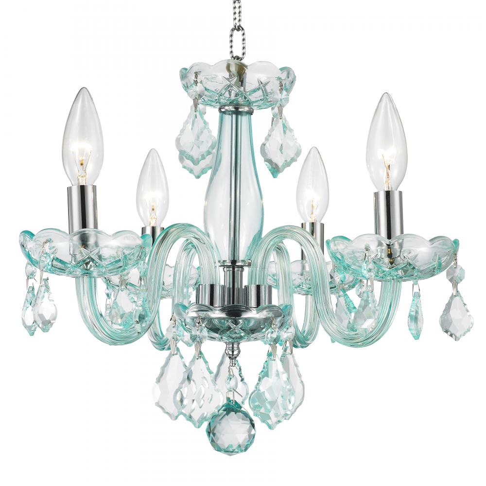 Clarion 4-Light Chrome Finish and Coral Blue Turquoise Crystal Chandelier 16 in. Dia x 12 in. H Mini