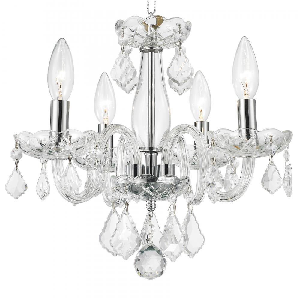 Clarion 4-Light Chrome Finish and Clear Crystal Chandelier 16 in. Dia x 12 in. H Mini
