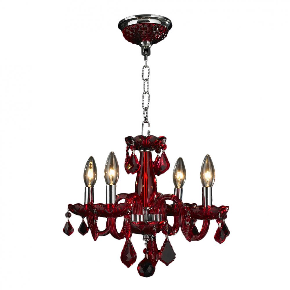 Clarion 4-Light Chrome Finish and Strawberry Red Crystal Chandelier 16 in. Dia x 12 in. H Mini
