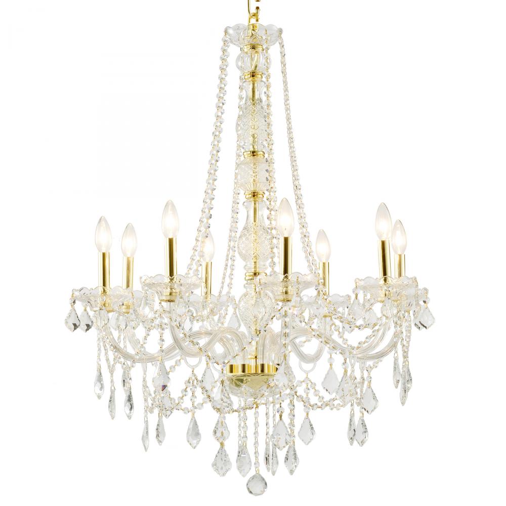 Provence 8-Light Gold Finish and Clear Crystal Chandelier 28 in. Dia x 34 in. H Large
