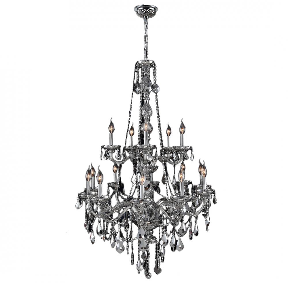 Provence 15-Light Chrome Finish and Chrome Crystal Chandelier 33 in. Dia x 52 in. H Two 2 Tier Large
