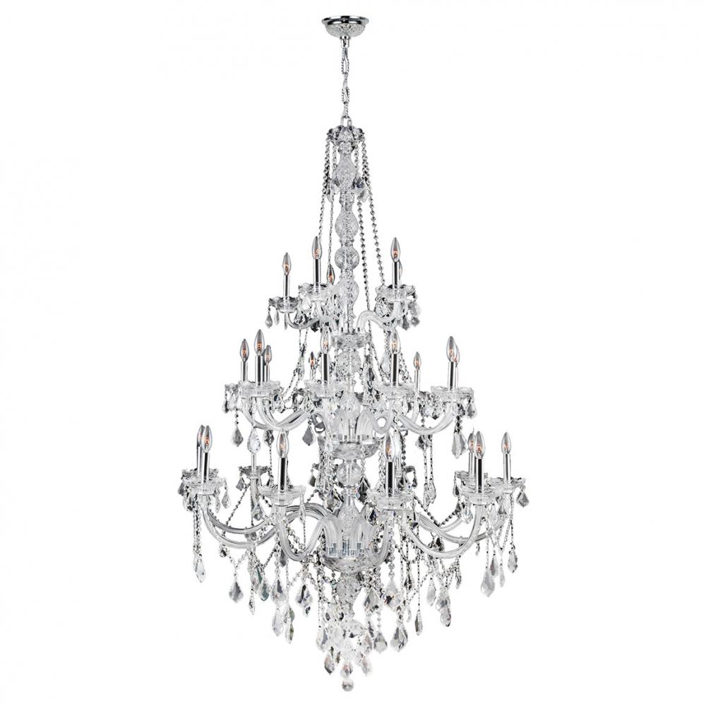 Provence 25-Light Chrome Finish and Clear Crystal Chandelier  43 in. Dia x 68 in. H Three 3 Tier Ext