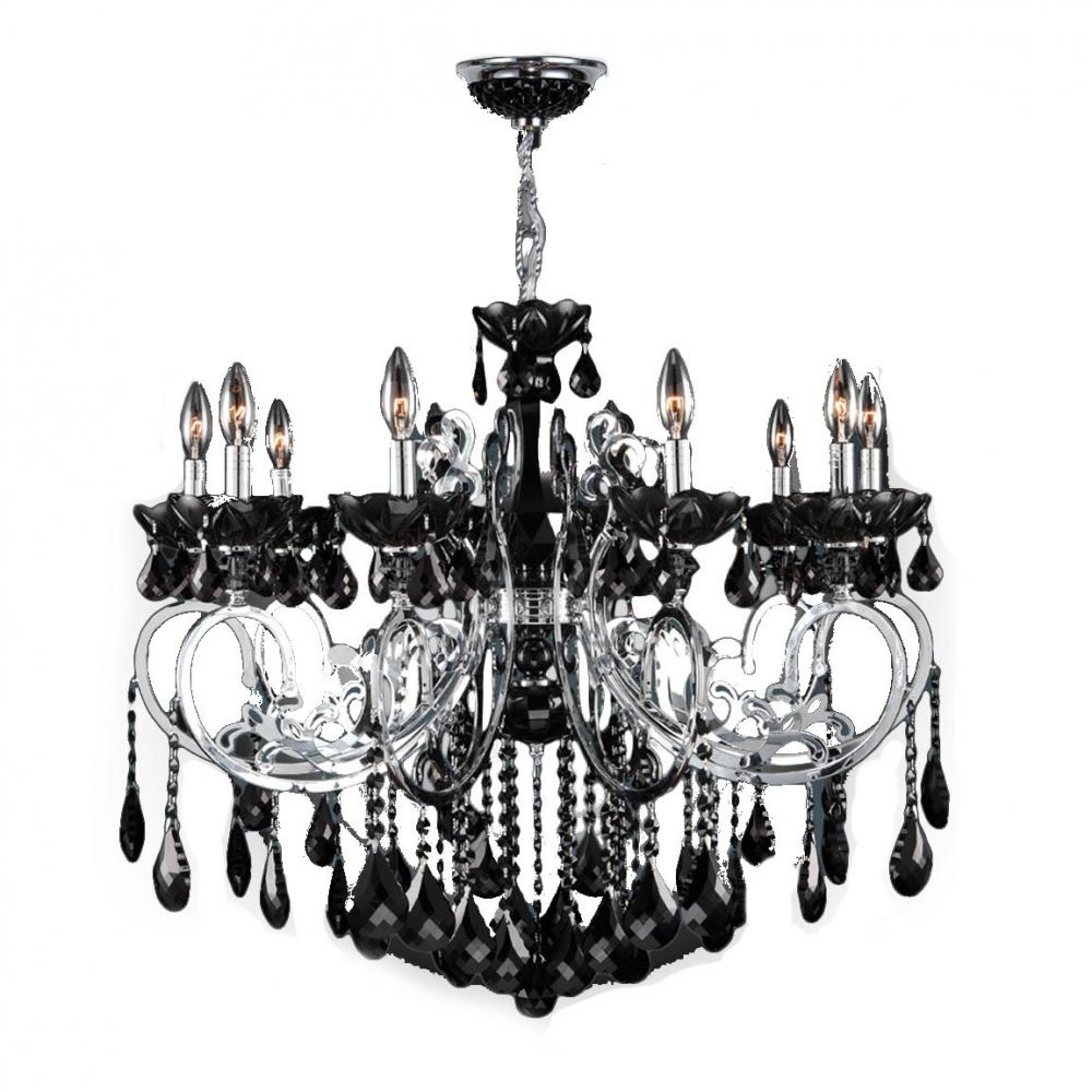 Kronos Collection 10 Light Chrome Finish and Black Crystal Chandelier 36" D x 28" H Large