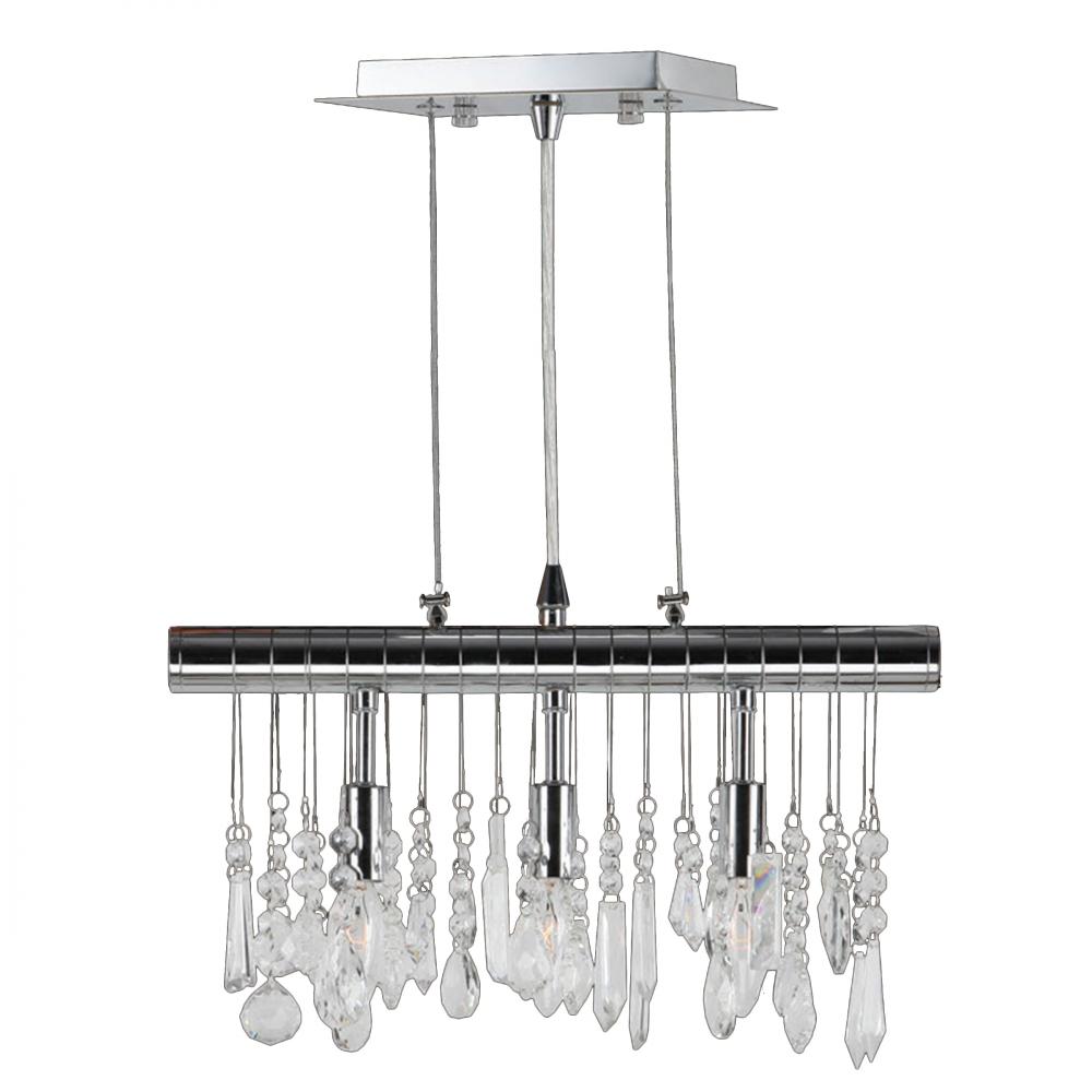 Nadia 3-Light Chrome Finish Crystal Linear Pendant and Bar Chandelier 16 in. L x 10 in. H Small