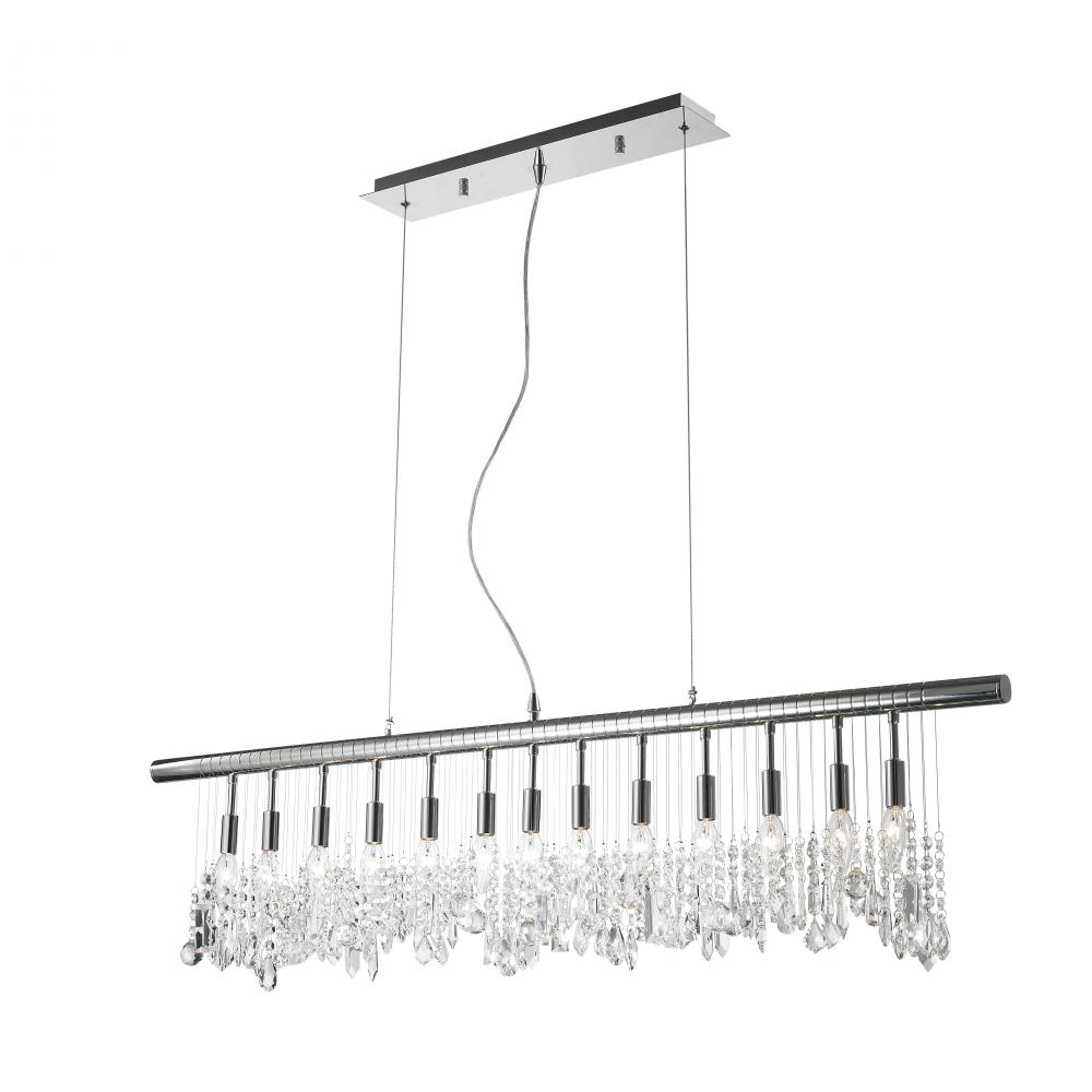 Nadia 13-Light Chrome Finish and Clear Crystal Linear Pendant and Bar Chandelier 48 in. L x 10 in. H