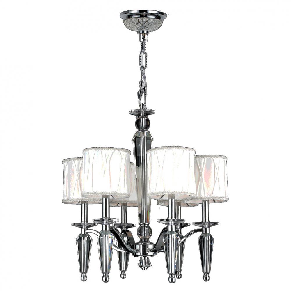 Gatsby 6-Light Chrome Finish and Clear Crystal Chandelier with White Fabric Shade 22 in. Dia x 23 in