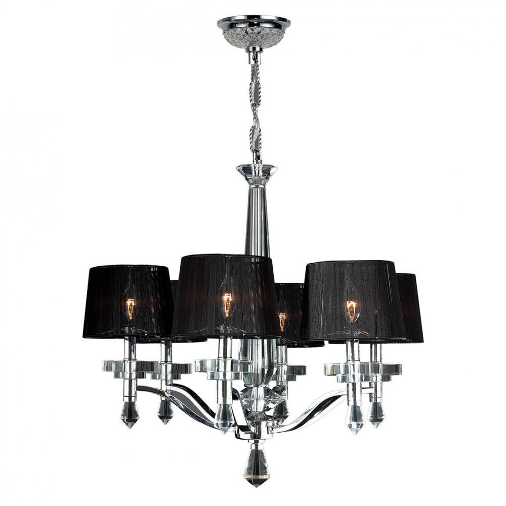 Gatsby 6-Light Arm Chrome Finish and Clear Crystal Chandelier with Black String Empire Shade 26 in. 