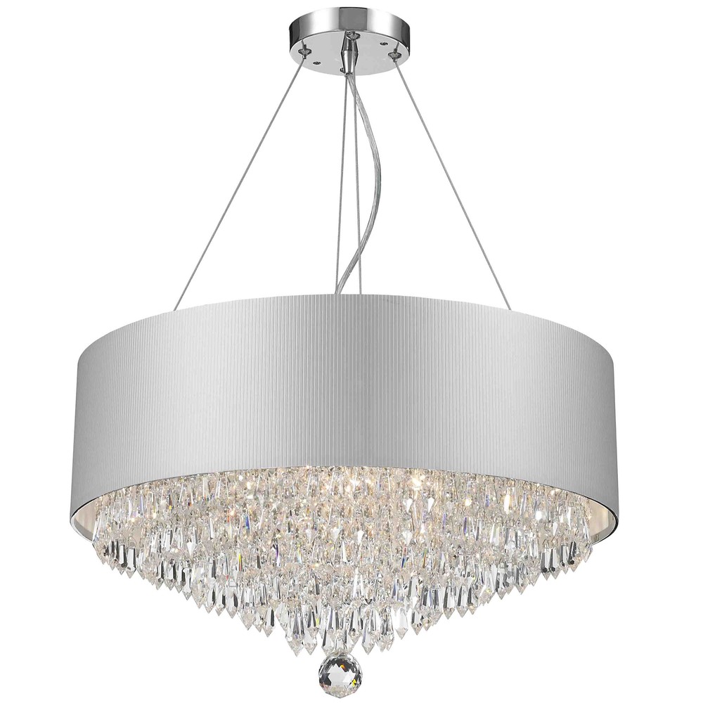 Gatsby 8-Light Chrome Finish and Clear Crystal Chandelier with White Acrylic drum Shade 20 in. Dia x