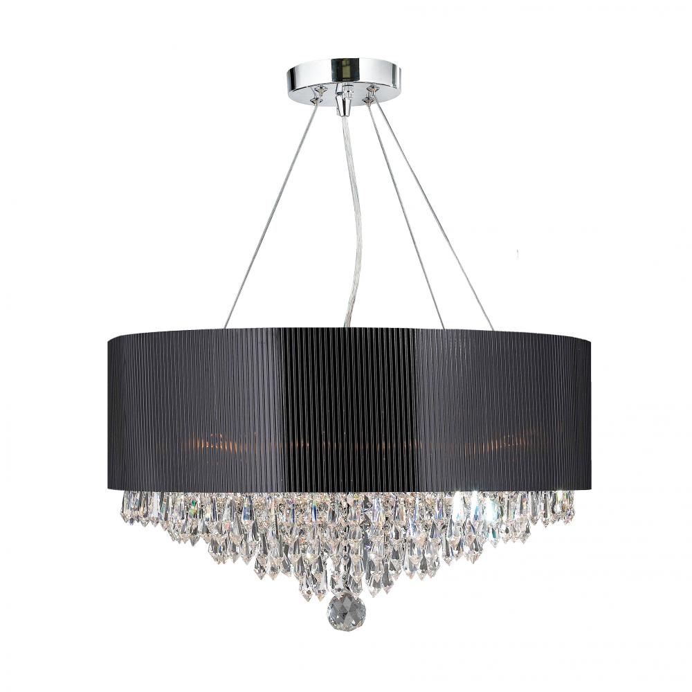 Gatsby 8-Light Chrome Finish and Clear Crystal Chandelier with Black Acrylic drum Shade 20 in. Dia x
