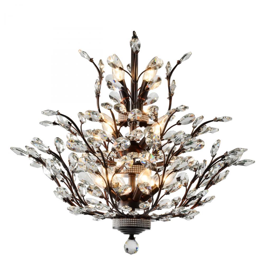 Aspen 15-Light dark Bronze Finish and Crystal Floral Chandelier 27 in. Dia x 27 in. H Three 3 Tier M