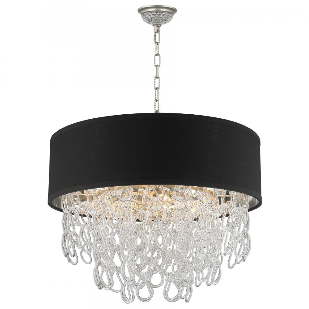 Halo Collection 6 Light Matte Nickel Finish and Clear Crystal with Black Drum Shade Pendant D20"