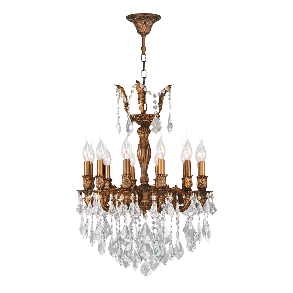 Versailles 12-Light French Gold Finish and Clear Crystal Chandelier 20 in. Dia x 26 in. H Medium