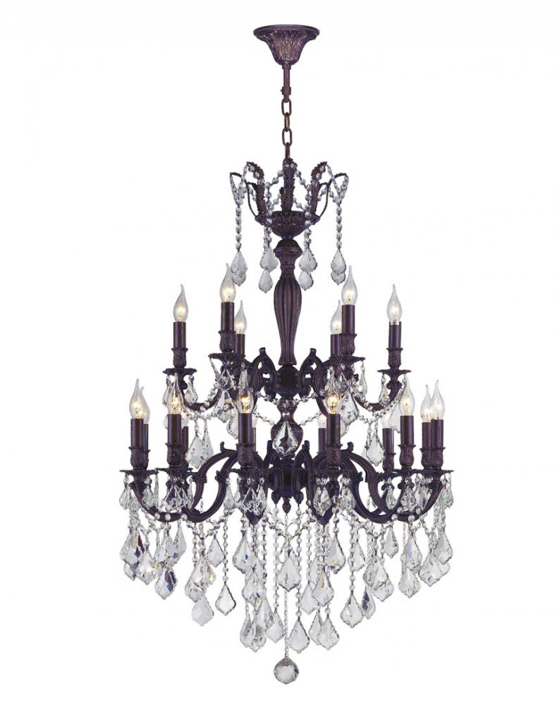 Versailles 18-Light dark Bronze Finish and Clear Crystal Chandelier 30 in. Dia x 39 in. H Two 2 Tier
