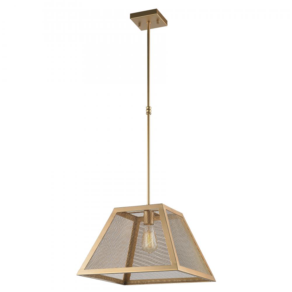Nautilus 1-Light Matte Gold Finish Mesh Trapezoid drum Shade Pendant Light 16 in. W x 16 in. H Small