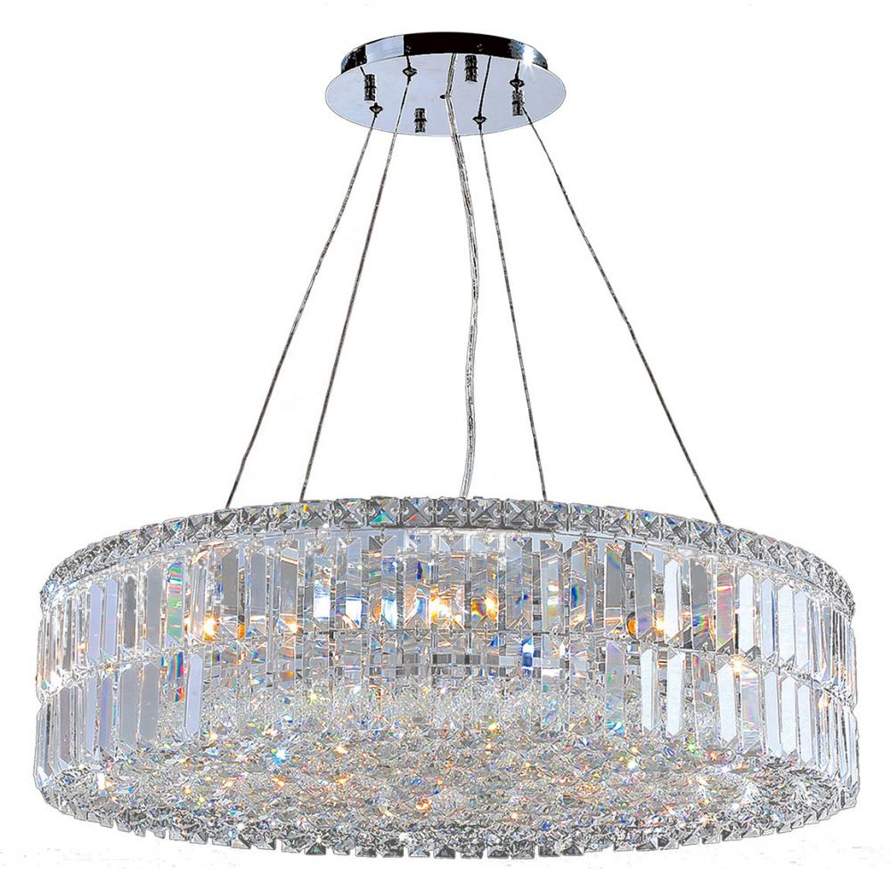 Cascade 12-Light Chrome Finish and Clear Crystal Circle Chandelier 28 in. Dia x 7.5 in. H Large