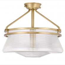 Worldwide Lighting Corp E30005-012 - O'Keefe 1-Light Aged Brass Finish Embossed Glass Semi-Flush Mount 14“ X 14” X 13“