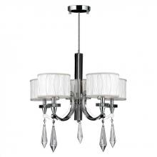 Worldwide Lighting Corp W83134C26 - Cutlass 5-Light Arm Chrome Finish and Clear Crystal Chandelier with White Fabric Shade 26 in. Dia x 