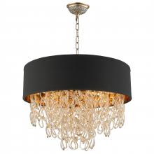 Worldwide Lighting Corp CP270CG20 - Halo Collection 6 Light Champagne GoldFinish and Golden Teak Crystal with Black Drum Shade Pendant D