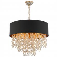 Worldwide Lighting Corp CP270MG20 - Halo Collection 6 Light Matte GoldFinish and Golden Teak Crystal with Black Drum Shade Pendant D20&#