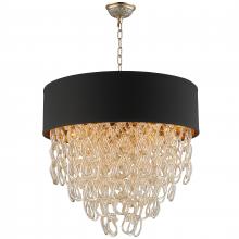 Worldwide Lighting Corp CP271CG24 - Halo Collection 9 Light Champagne Gold Finish and Golden Teak Crystal with Black Drum Shade Pendant