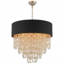Worldwide Lighting Corp CP271MG24 - Halo Collection 9 Light Matte Gold Finish and Golden Teak Crystal with Black Drum Shade Pendant D24&