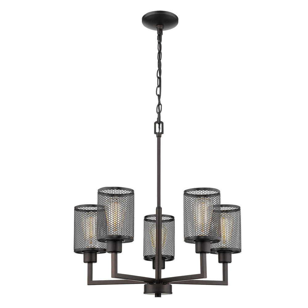 5x60W Chandelier w/ Oil Rubbed Bronze Finish & Metal Cage Shades